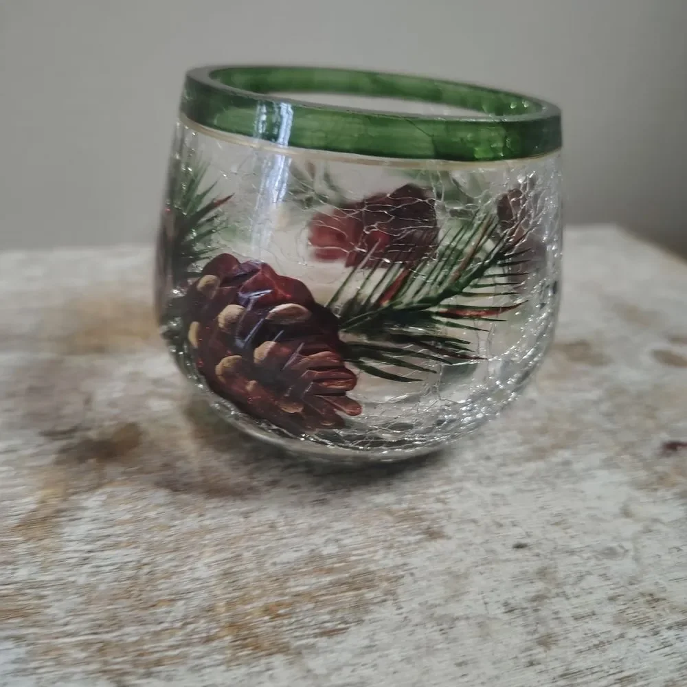 Yankee Candle Green and Red Glass Holder